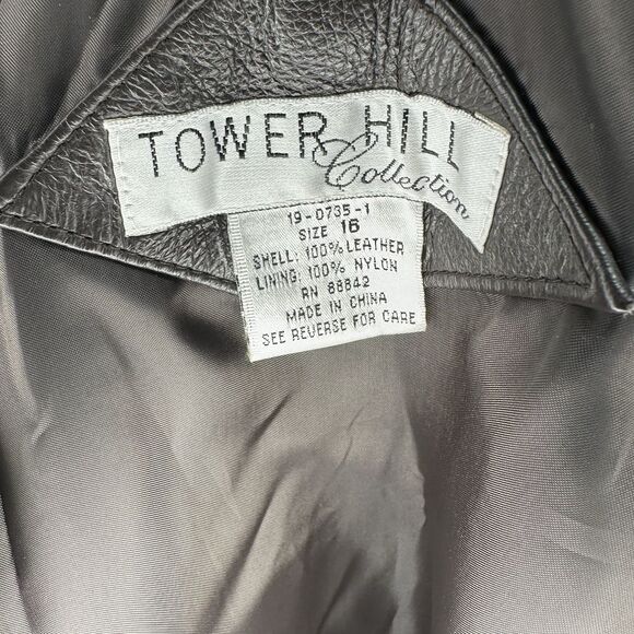 TOWER HILL COLLECTION Genuine Leather‎ Brown Blazer Jacket Lined Women's size 16 - Picture 7 of 8